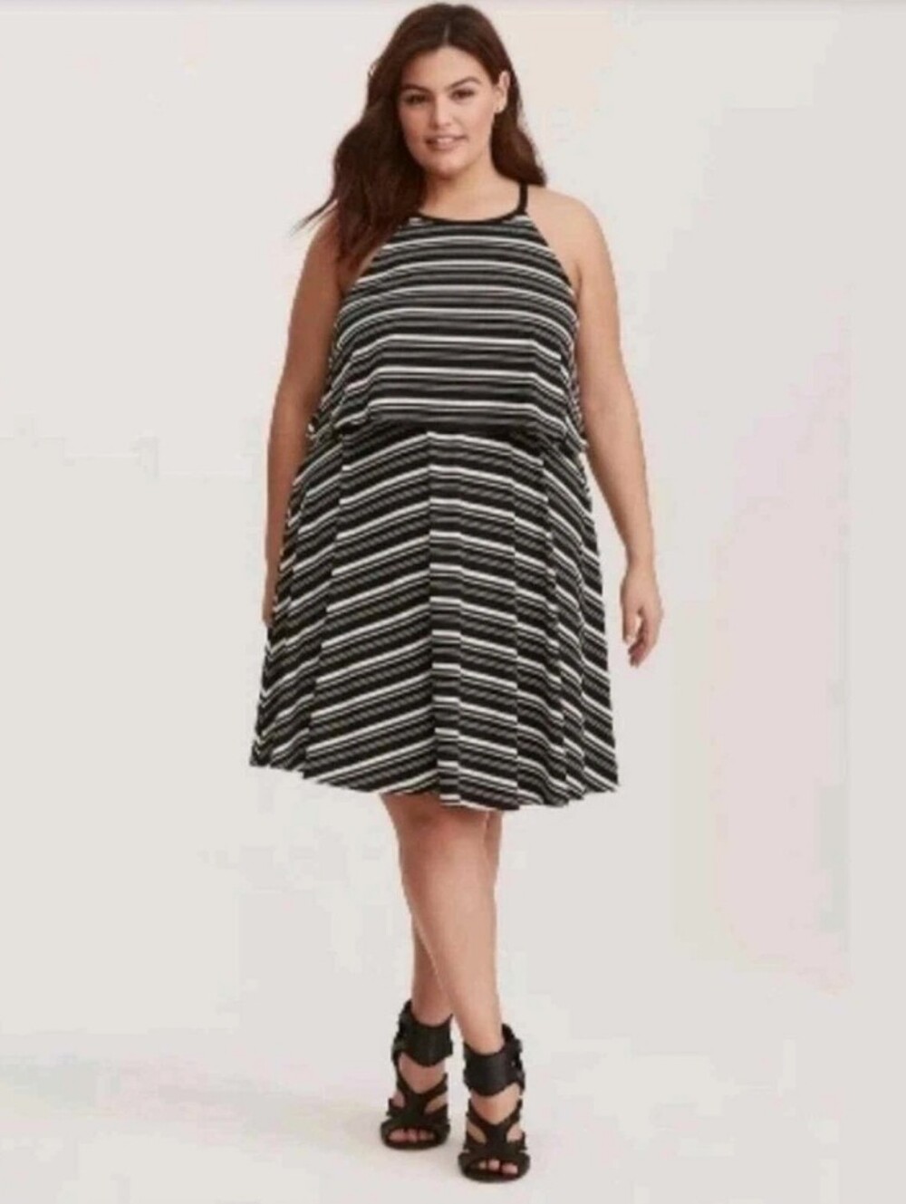 Torrid Black & White Striped Jersey Twofer Tank Skater Dress Plus Size 2X NWT
